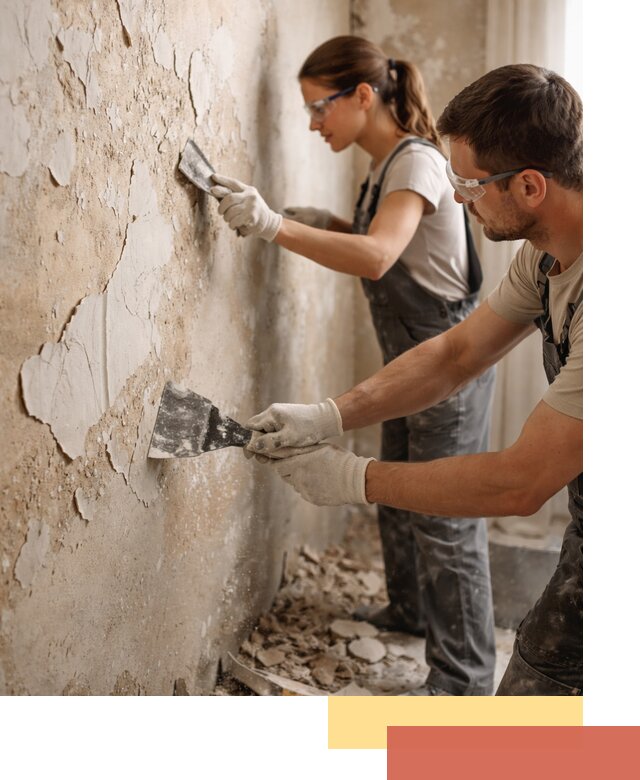 Снятие старой шпаклевки и подготовка поверхностей в бору