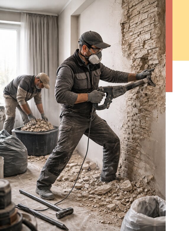 Демонтаж декоративного камня в бору от 1507 руб/м² — быстро и недорого | ОТДЕЛОЧНИК-Бор