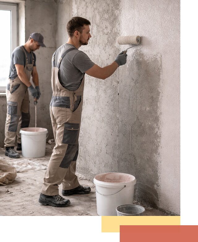 Нанесение бетоноконтакта на стены в бору для последующей отделки