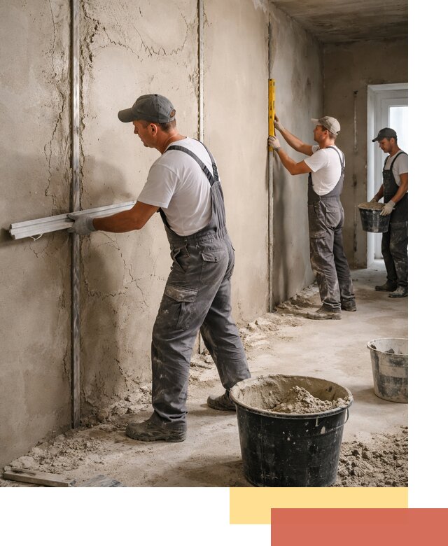 Штукатурка стен по маякам в бору — точная и ровная поверхность