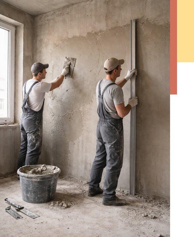 Штукатурка бетонных стен в бору от 4676 руб/м² — качественно и быстро | ОТДЕЛОЧНИК-Бор