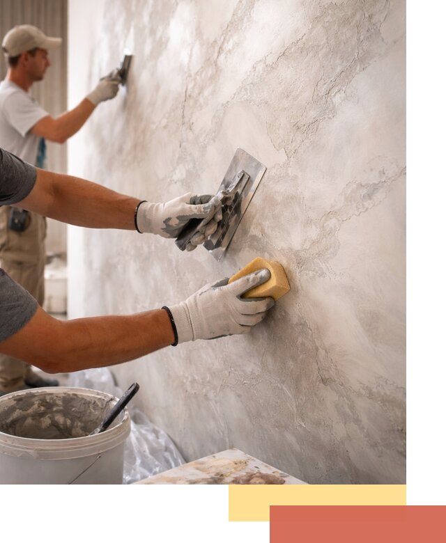 Декоративная штукатурка под мрамор в бору для стен и потолков