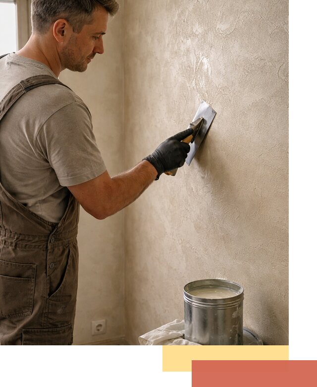 Нанесение воска на штукатурку в бору для защиты и блеска