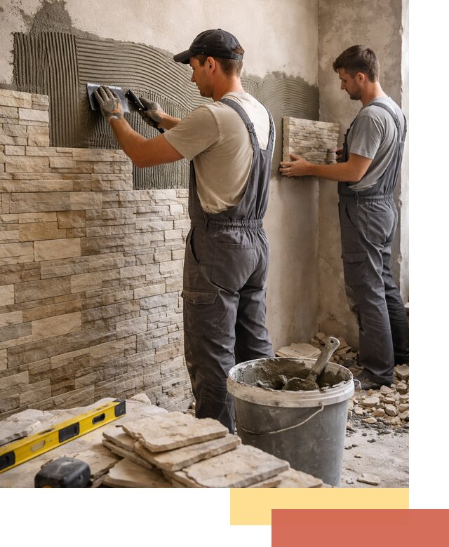 Монтаж искусственного камня в бору — облицовка стен и фасадов