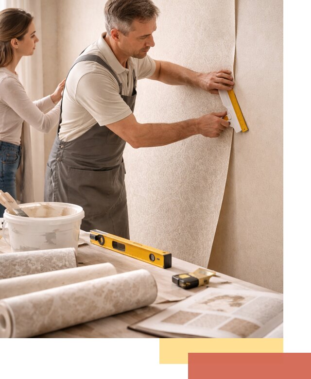 Поклейка обоев с подбором рисунка в бору