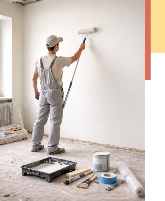 Покраска стен водоэмульсионной краской в бору от 468 руб. за м² | ОТДЕЛОЧНИК-Бор