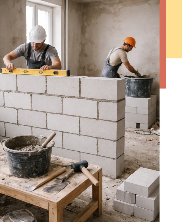 Кладка перегородок из газобетона в бору от 3325 руб. под ключ | ОТДЕЛОЧНИК-Бор