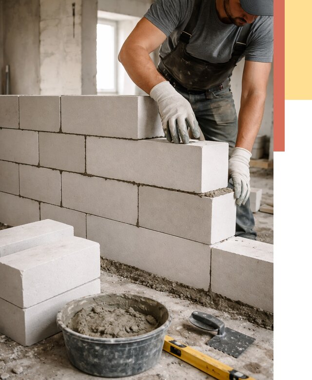 Кладка перегородок из силикатного блока в бору от 4156 руб. под ключ | ОТДЕЛОЧНИК-Бор