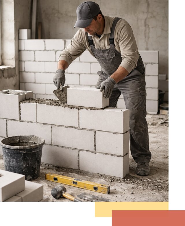 Кладка перегородок из силикатного блока в бору