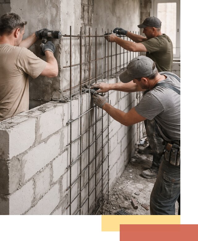 Армирование кладки перегородок в бору профессионально и надёжно
