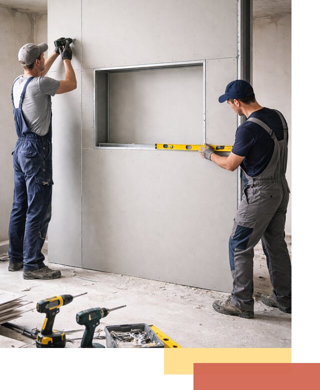 Перегородка из гипсокартона с нишей под декор в бору