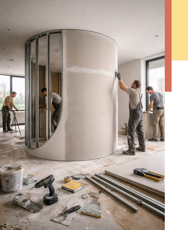 Радиусная перегородка из гипсокартона в бору от 3013 руб. под ключ | ОТДЕЛОЧНИК-Бор