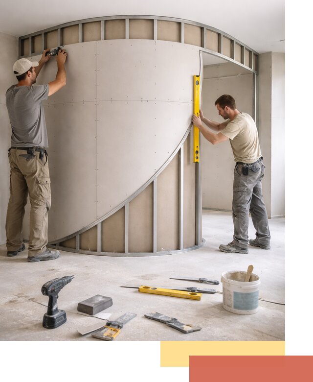 Радиусная перегородка из гипсокартона в бору под ключ