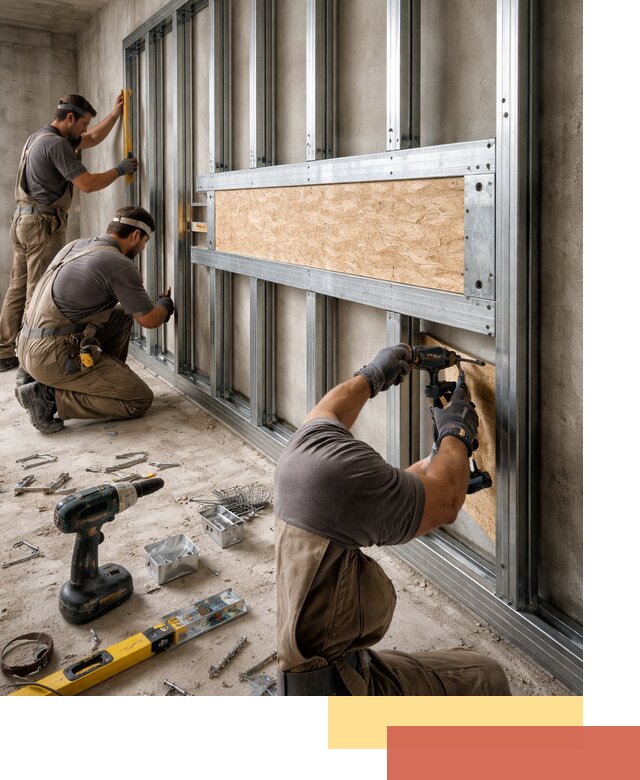 Усиленная перегородка для крепления тяжёлых конструкций в бору