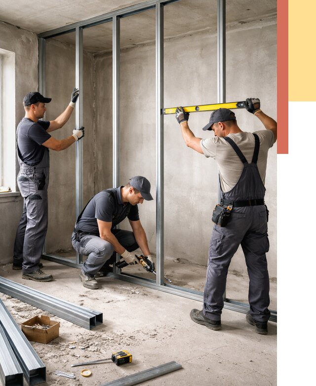 Монтаж каркаса перегородки из профиля в бору от 779 руб. | ОТДЕЛОЧНИК-Бор