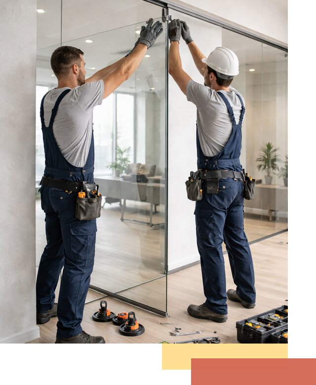 Безрамные стеклянные перегородки под ключ в бору