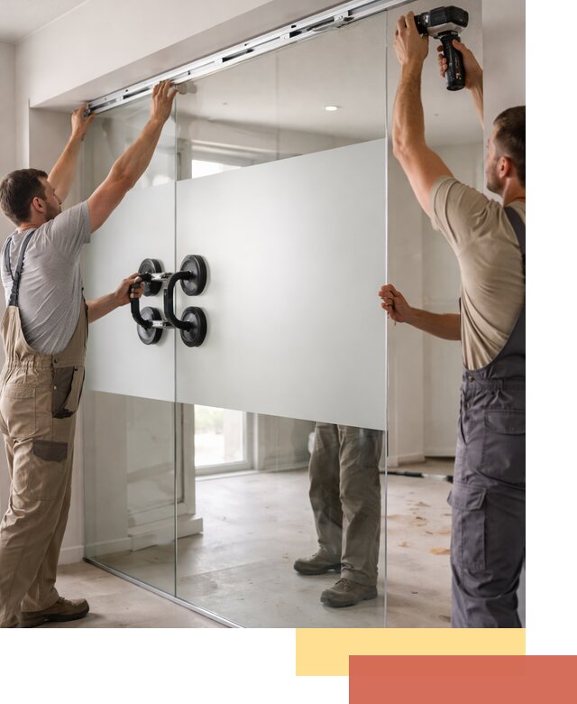 Матовые стеклянные перегородки под ключ в бору