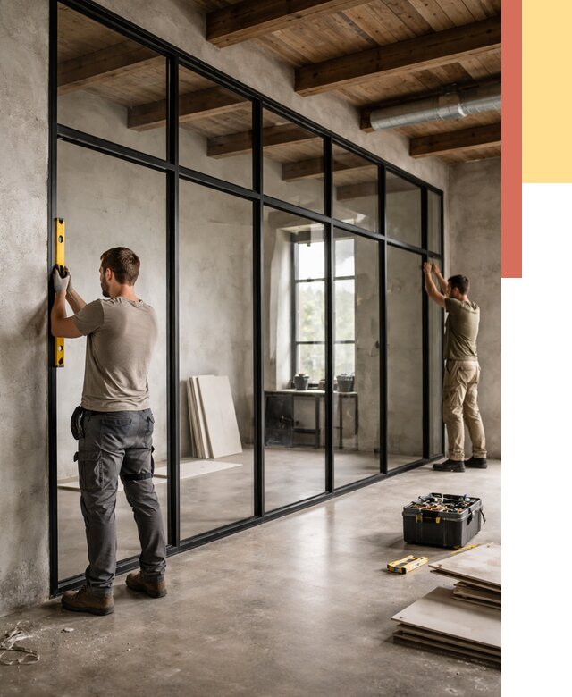 Стеклянные перегородки лофт в бору от 10910 руб. под ключ | ОТДЕЛОЧНИК-Бор