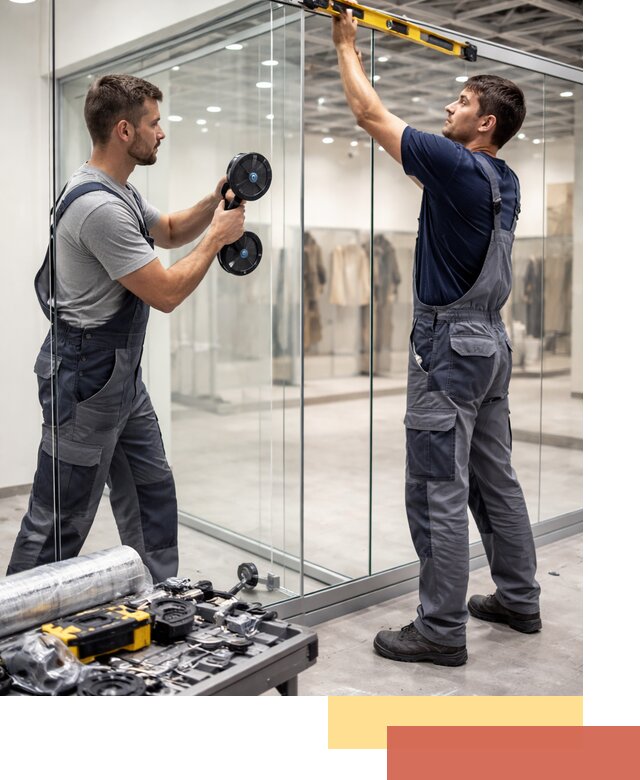 Стеклянные перегородки для магазинов в бору — монтаж и установка