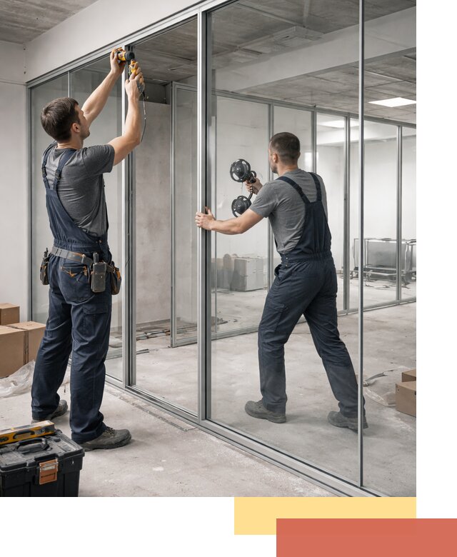 Алюминиевые перегородки со стеклом в бору — изготовление и монтаж