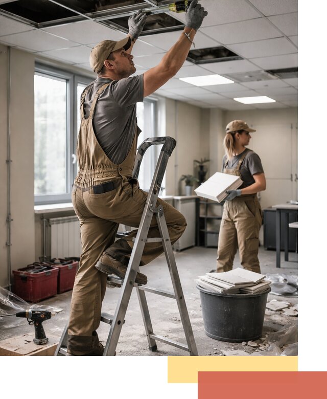 Ремонт потолка Армстронг и замена плит в бору