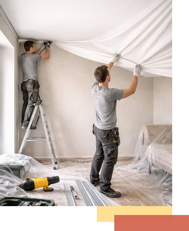 Монтаж тканевого натяжного потолка в бору недорого и быстро