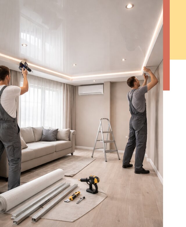 Монтаж глянцевого натяжного потолка в бору от 779 руб. под ключ | ОТДЕЛОЧНИК-Бор