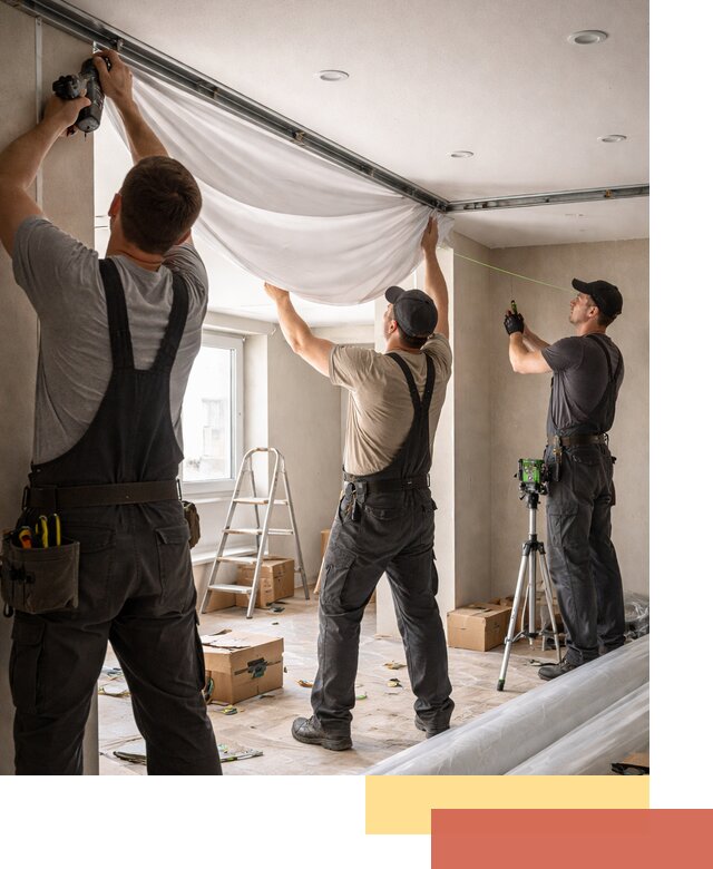 Монтаж парящего натяжного потолка под ключ в бору