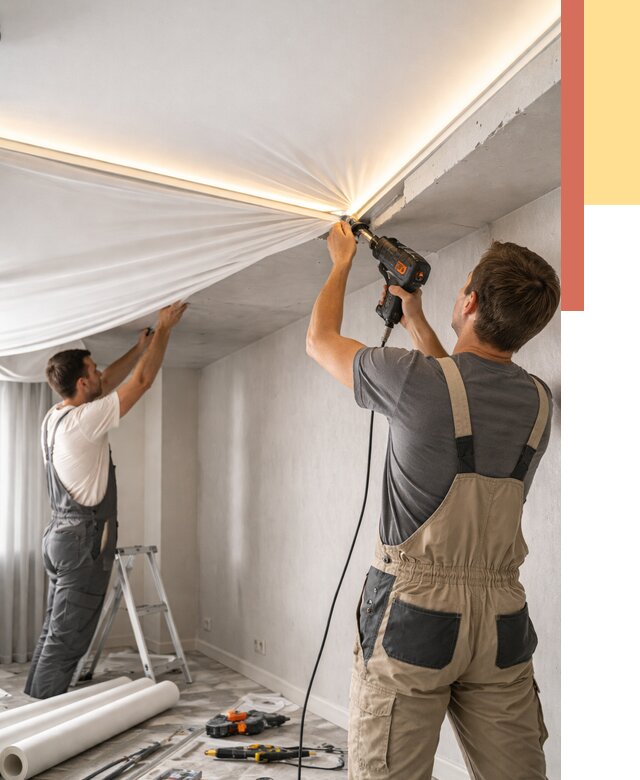 Монтаж натяжного потолка с подсветкой в бору от 987 руб. | ОТДЕЛОЧНИК-Бор