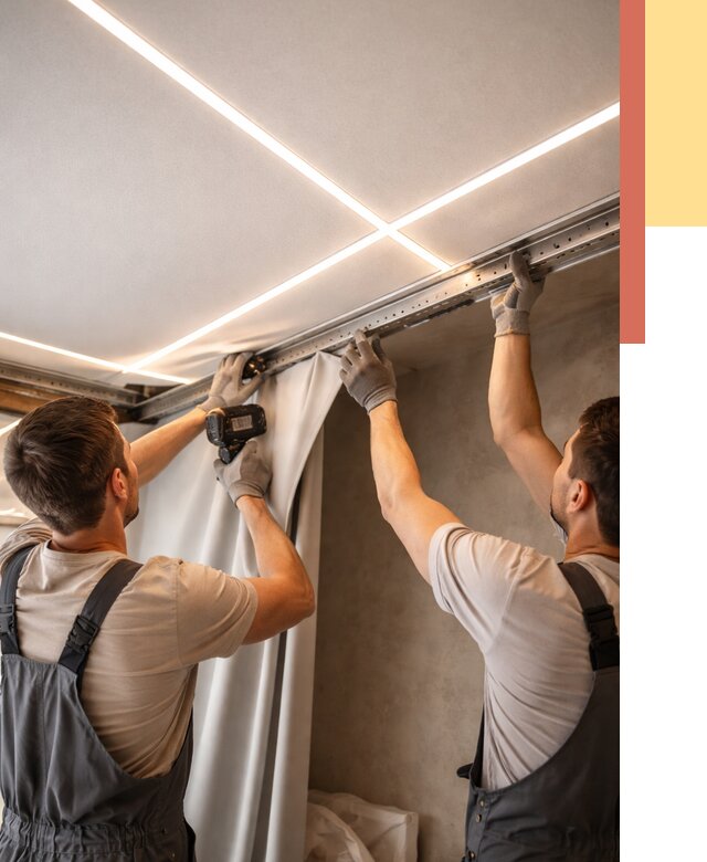 Монтаж натяжного потолка со световыми линиями в бору от 1247 руб. | ОТДЕЛОЧНИК-Бор