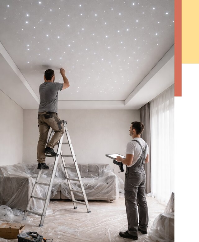 Монтаж натяжного потолка «звездное небо» в бору от 6754 руб. | ОТДЕЛОЧНИК-Бор