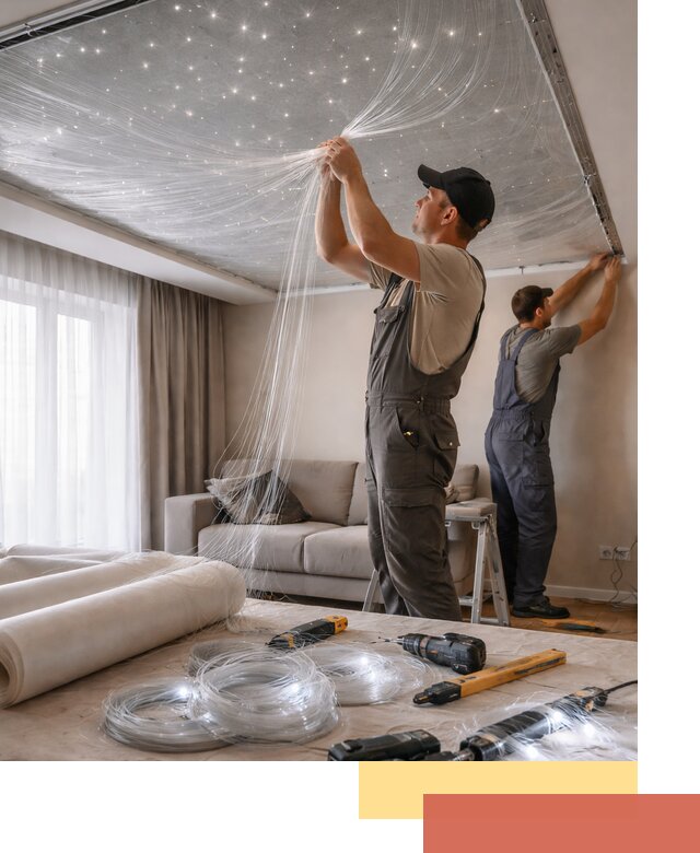 Монтаж натяжного потолка «Звездное небо» в бору