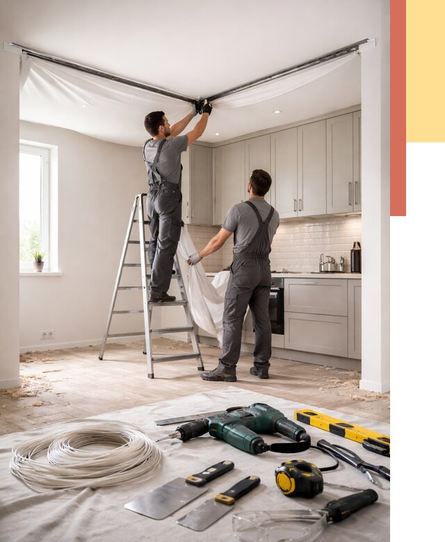 Установка натяжного потолка на кухне в бору от 2494 руб. | ОТДЕЛОЧНИК-Бор