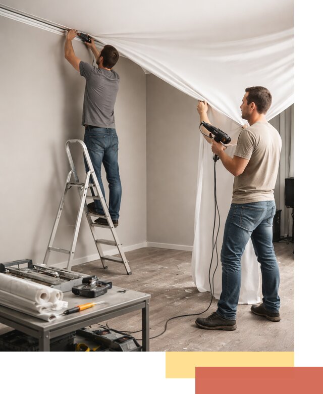 Монтаж натяжного потолка в студии в бору