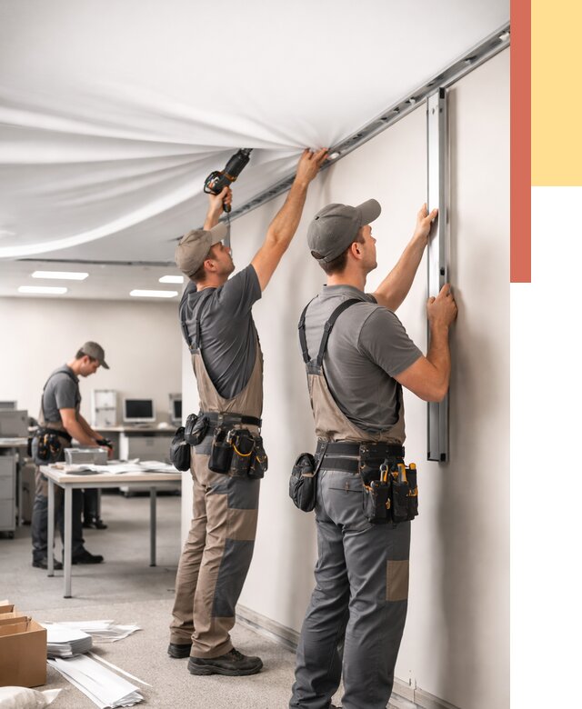 Монтаж натяжного потолка в офисе в бору от 468 руб/м² — быстро и недорого | ОТДЕЛОЧНИК-Бор