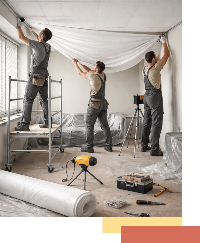 Монтаж натяжного потолка в офисе в бору