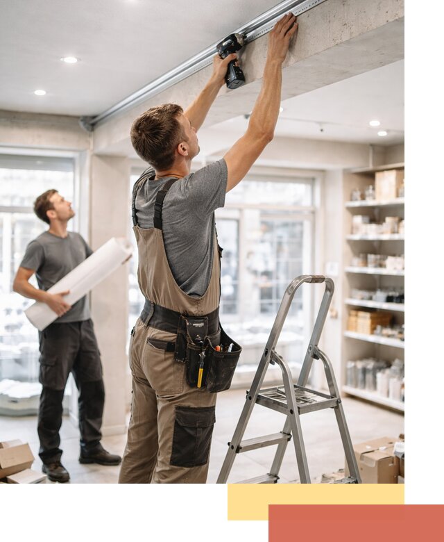 Монтаж натяжных потолков в магазине в бору