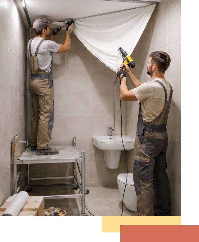 Монтаж натяжного потолка в санузле в бору