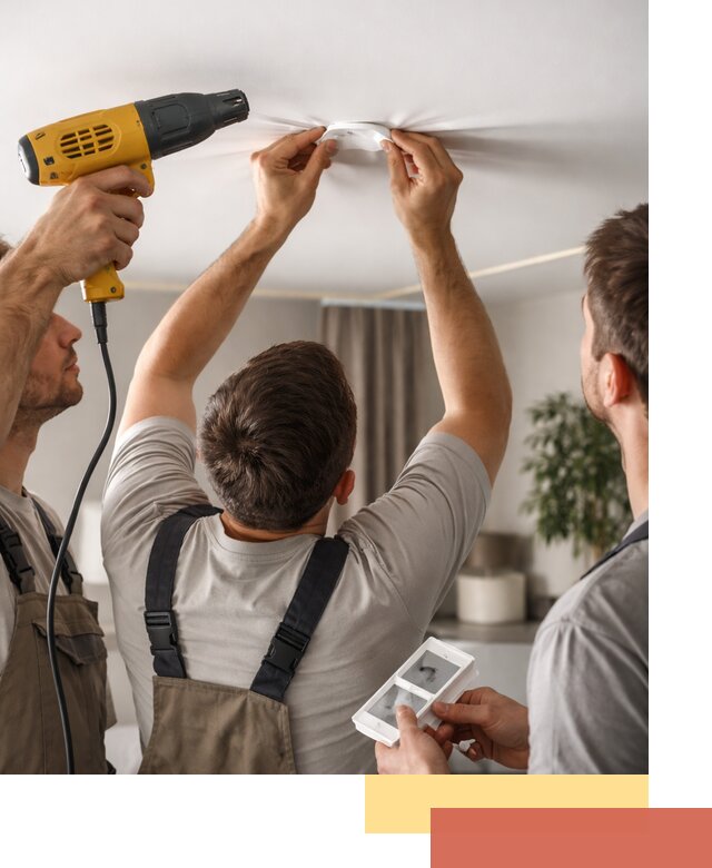 Ремонт прокола полотна натяжного потолка в бору