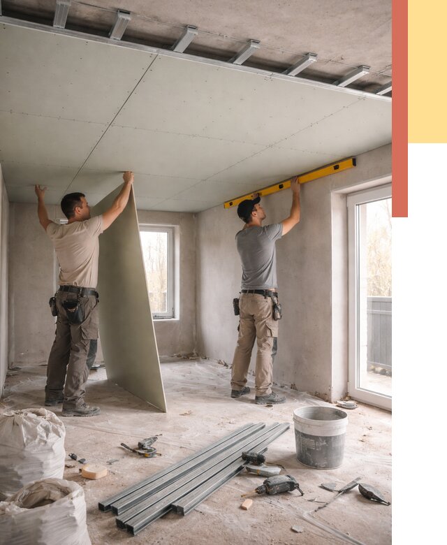 Одноуровневый потолок из гипсокартона в бору от 779 руб. — монтаж под ключ | ОТДЕЛОЧНИК-Бор