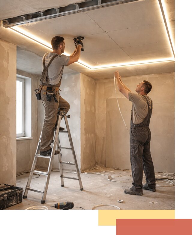 Потолок из гипсокартона с подсветкой в бору