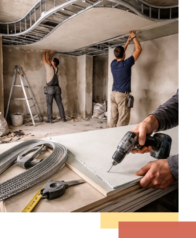 Криволинейный потолок из гипсокартона в бору — монтаж и отделка