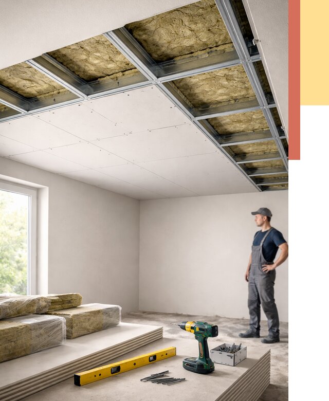 Звукоизоляция потолка ГКЛ в бору от 987 руб. — монтаж под ключ | ОТДЕЛОЧНИК-Бор