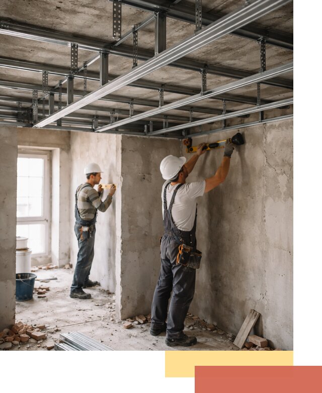 Монтаж каркаса потолка из профильного профиля в бору