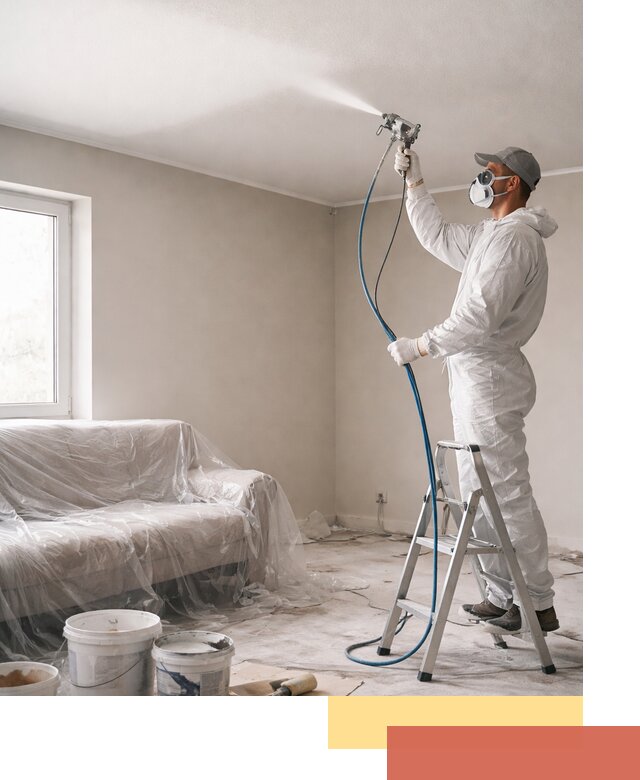 Покраска потолка краскопультом в бору быстро и качественно